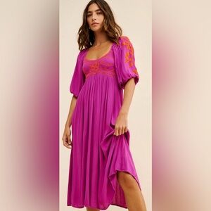 Free People Purple Maxi Dress with Orange Embroidery